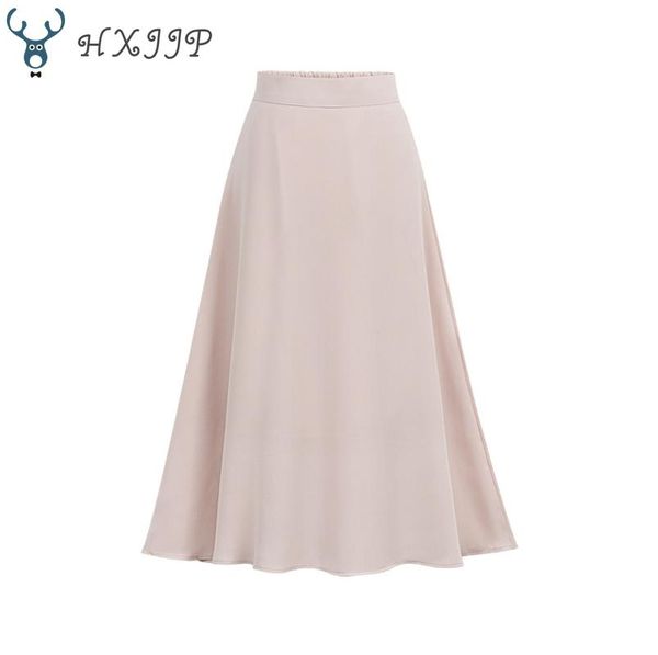 

skirts hxjjp women elegant elastic high waist chiffon skirt casual loose solid long 4 color 2021 summer vestido, Black