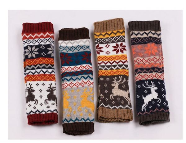 

five fingers gloves lady knitting fawn half finger long arm with knitted cartoon christmas, Blue;gray