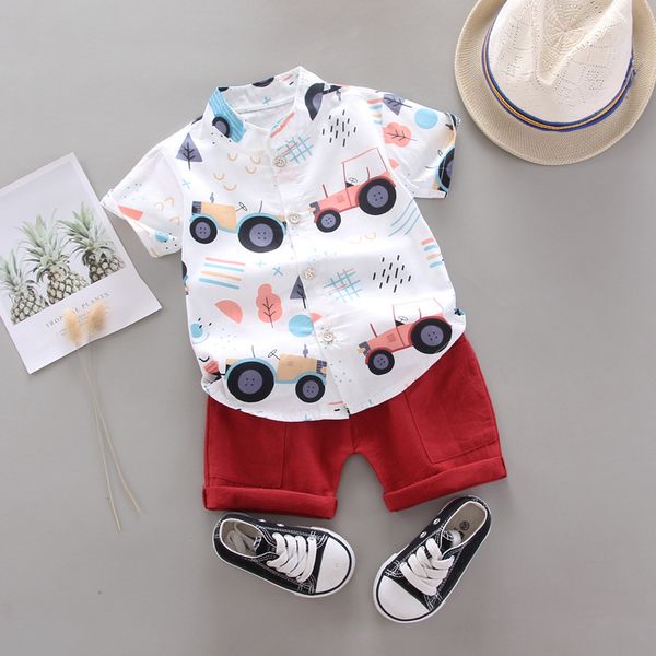

2021 summer boys short sleeve clothes fashion cartoon shirt shorts 2 pieces boys clothing sets, White