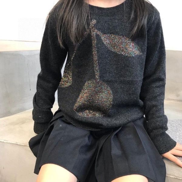 

pullover baby clothes cashmere blended light and warm sweater kids big cherry pattern round neck knitted, Blue