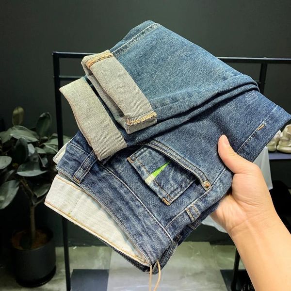 

men's jeans ins fashion men casual mid-rise straight denim long pants comfortable trousers loose fit brand menswear man's, Blue