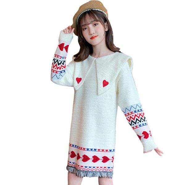 

girl's dresses girls sweater dress heart pattern knitted spring autumn for kids casual costumes, Red;yellow