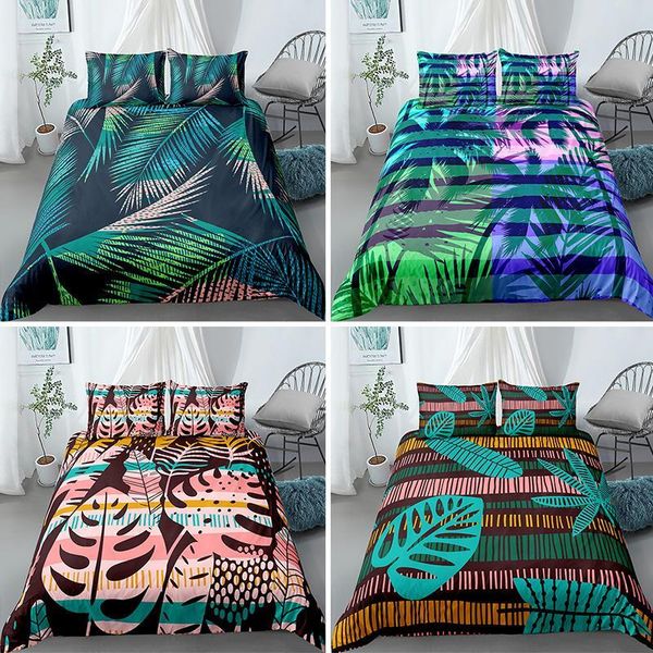 

tropical leaf bedding set green plants duvet quilt cover pillowcases single  king twin size drop sets
