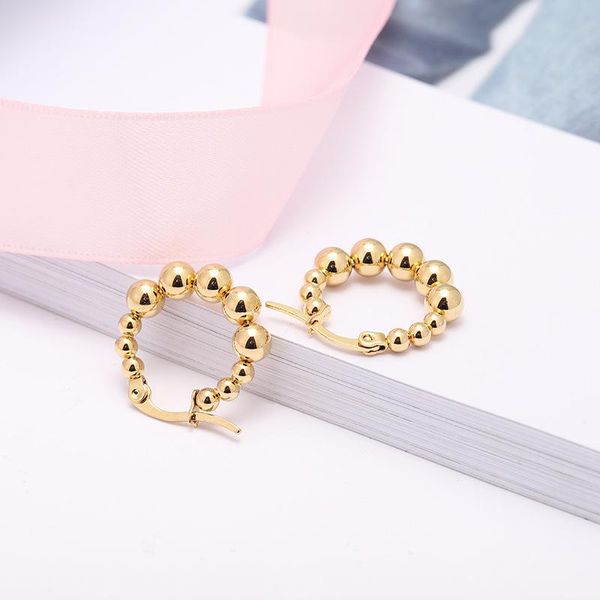 

hoop & huggie gold-color ip plating 316 stainless steel 11 beads ball earrings no fade allergy classical brief style, Golden;silver