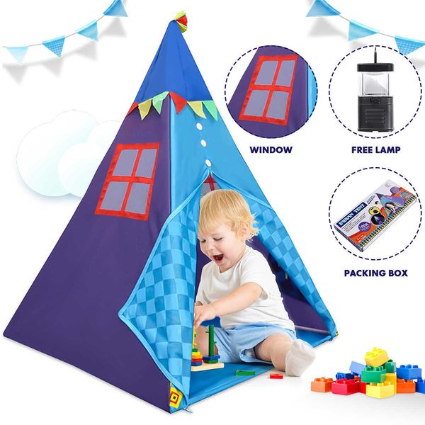 

portable kids tents with light play house 1.3m children cotton canvas wigwam child little teepee room decoration