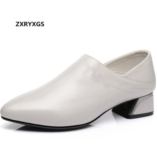 

dress shoes 2021 spring autumn fashion wild pointed genuine leather casual deep mouth plus size women high heel 4 cm, Black