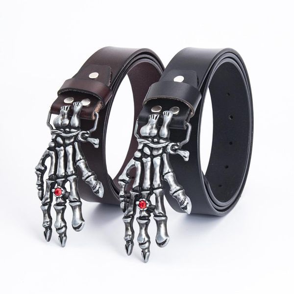 

belts kdg western cowboy zinc alloy skull belt buckle real cowhide men's smooth trendy fashion youth wild, Black;brown