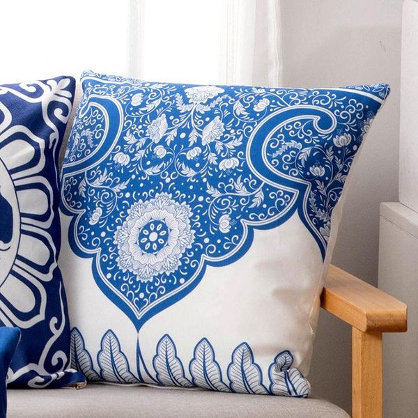 

pillow vintage blue ethnic piiiow pattern cotton linen chinese style cover cushion for home decor 45*45 cm