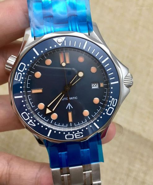 

wristwatches 41cm blue dial date ceramic bezel stainless steel solid case automatic watch men's mechanical band seahorse series, Slivery;brown