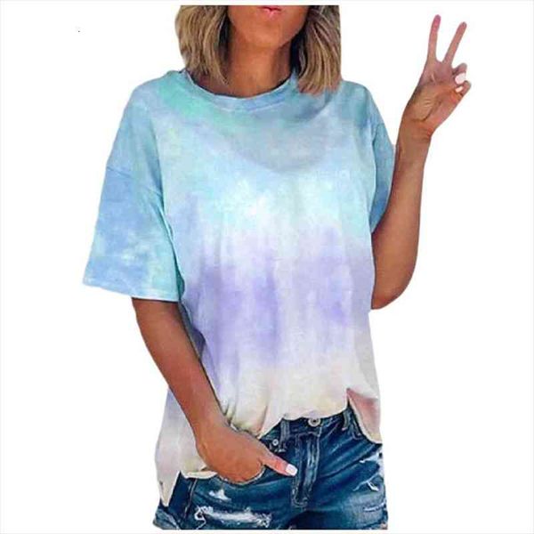 

5xl plus size summer womens blouses tie dye short sleeve crew neck tunic casual print clothing, White