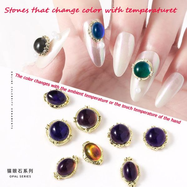 

nail art decorations decoration changes color with the temperature of stone a cat 's-eye elaborate design high grade, Silver;gold