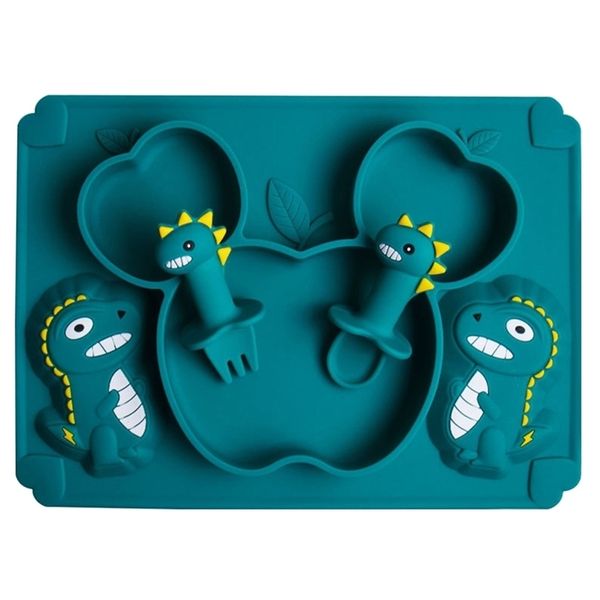

silicone bowl for baby feeding teether toys 0-12 months dinosaur cartoon set tableware plate 3pc/set 211026