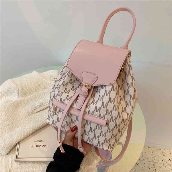 

women's backpack fashion simple small fresh drawstring soft leather texture versatile trend schoolbag