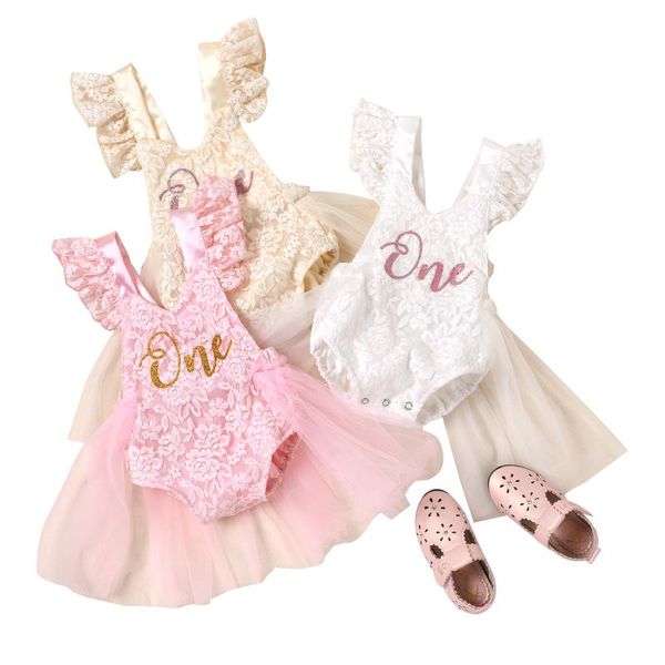 

girl's dresses children's dress baby girls first birthday party lace cute sleeveless letter print jumpsuits infant tutu born, Red;yellow