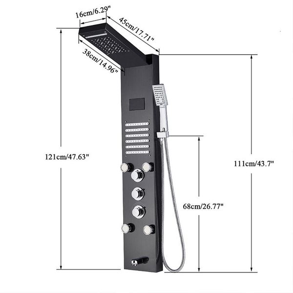 

bathroom shower heads luxury black brushed led faucet pannel systems rain mixer tap handheld massage temp digital display screen u