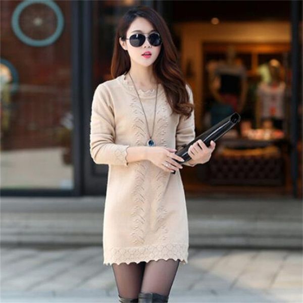 

women sweaters dress pullovers autumn winter long knitted sweater knitwear female long sleeve bottoming long dresses, Black;gray