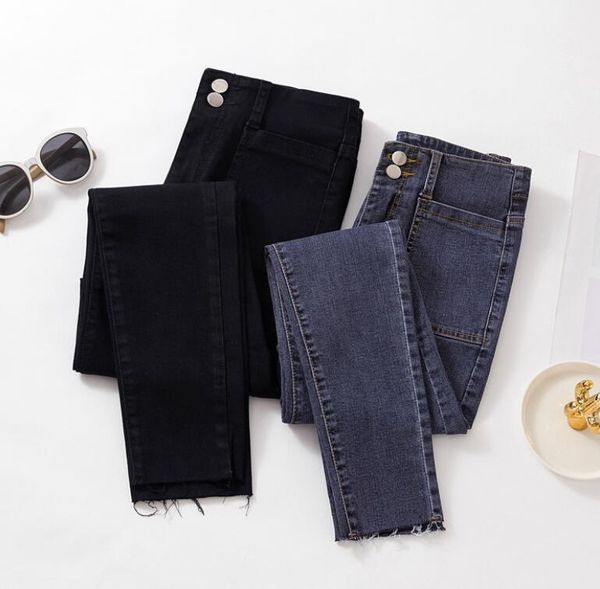 

women's jeans 2021 spring and autumn high waist black blue cropped skinny pants
