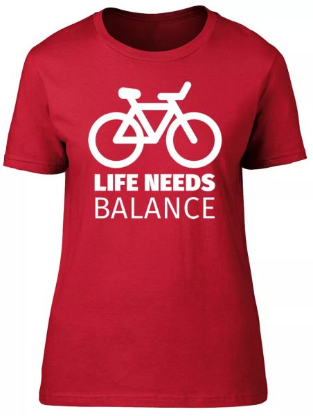 

Life Needs Balance Bicycle Womens Ladies Short Sleeve T-Shirt, White;black