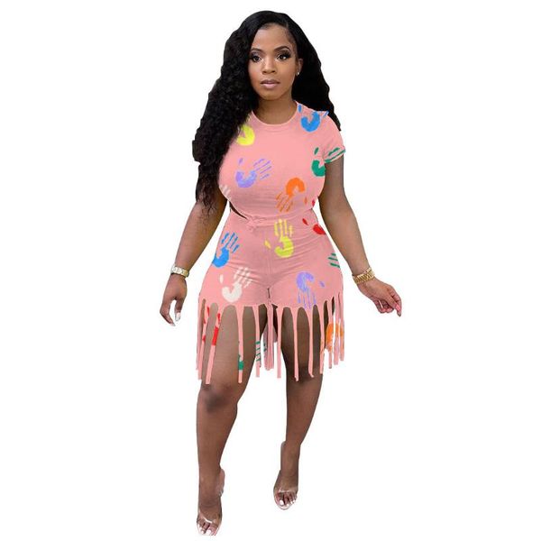 

women's tracksuits tassel two piece set pants women summer tracksuit jogger fashion o collar short sleeve shorts sets womens 3xl plus s, Gray