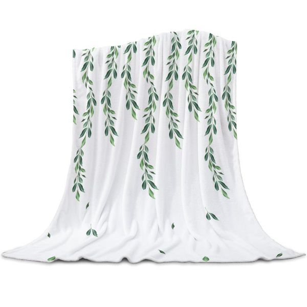 Cobertores planta folhas verdes coral lã flanela colchas suave quente para cama sofá sesta wrap cobertor