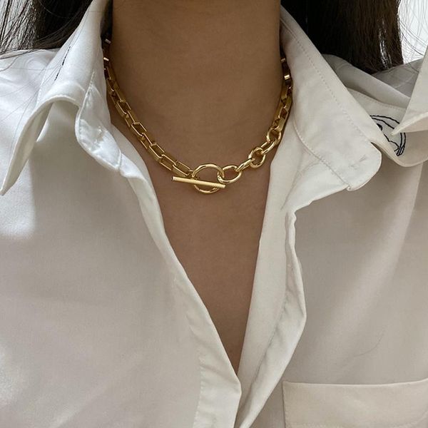 

punk metallic clavicle chain box toggle buckle gold necklace female simple ring women jewelry chokers, Golden;silver