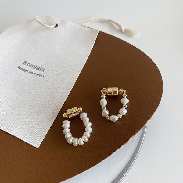 

pearl natural freshwater magnet earbone clip female french versatile temperament earrings cold wind pierced, Golden