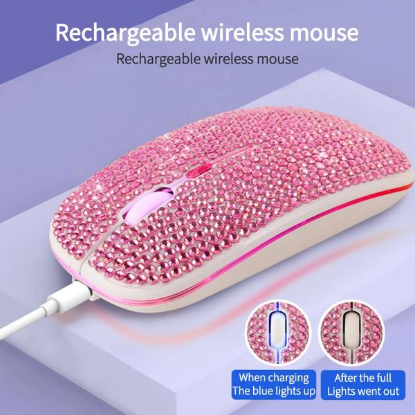 

mice bluetooth 5.2 + 2.4g wireless 2 in 1 dual mode diamond-studded silent mouse rechargeable led backlit pc for laptop