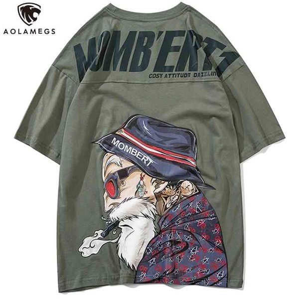 

aolamegs t shirt men fashion cool old man print men's tee shirts o-neck casual high street hip hop couple tees summer streetwear 210322, White;black