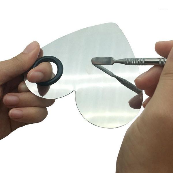

nail art equipment rhinestone set heart stainless steel palette spatula gel polish tool mixing hands-, Silver