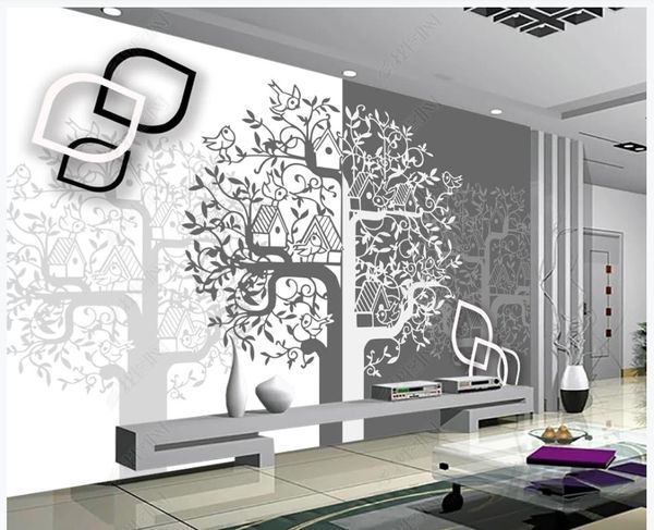 Sfondi murali personalizzati 3d foto carta da parati moda moderna moda fiore e albero di uccello dipinto a mano dipinto a mano TV sfondo carta carte da parete decorazioni per la casa