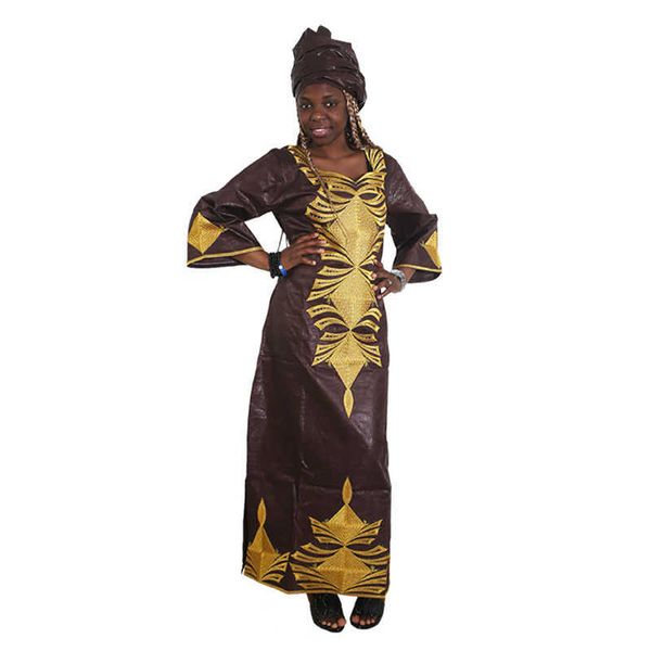 

20212021 african women es riche bazin traditional embroidery head scarf plus size long dress ropa africana mujer party, Red