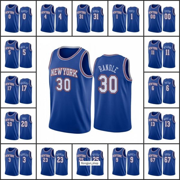 

2021-22 75th anniversary printed mens basketball new york john henson r.j. barrett derrick rose julius randle kevin knox knick custom blue, Black