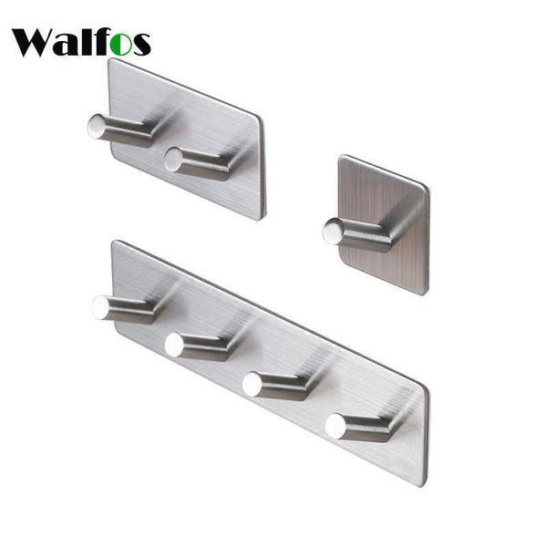 WALFOS Ganci autoadesivi per porta da parete posteriore Ganci resistenti in acciaio inossidabile Appendiabiti da bagno Cucina Asciugamano Gancio antiruggine 210609