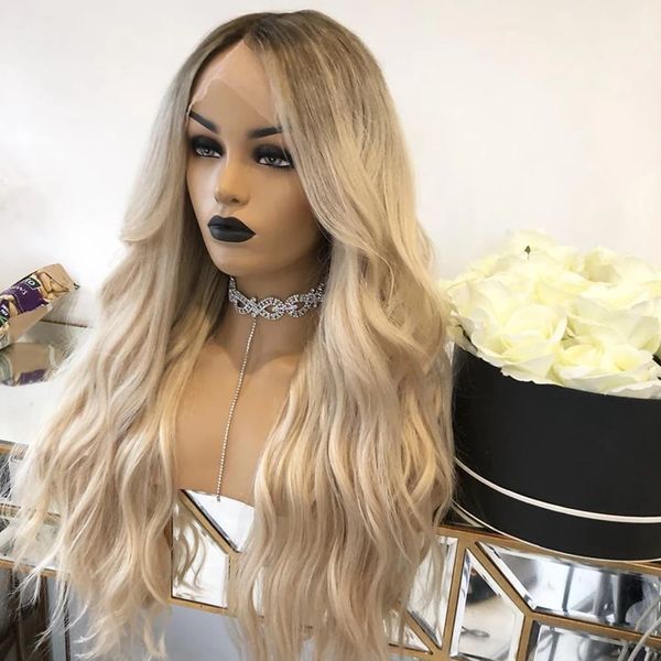 Tranparent Lace Ombre Bionda Ombre Bionda ondulata Wigiliana Blonde Blonde 180 Denity 13x6La parrucca anteriore per donne 13x4 Fronto Full Lacewig Prepucked 300 Al 8 Al Wig