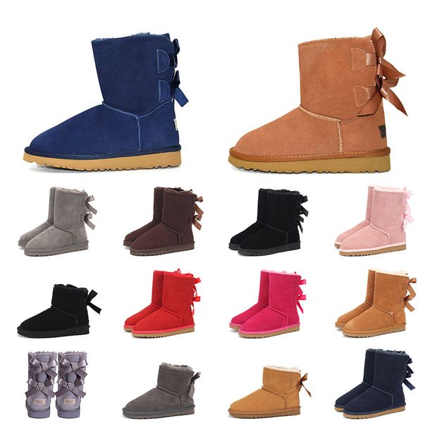 

for wgg women winter snow boots designer ankle short lady bow mini bowie chestnut bowknot classic booties trainers, Black