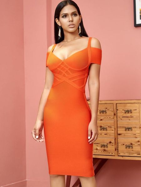 

adyce neon orange cold shoulder bandage dress she, Black;gray