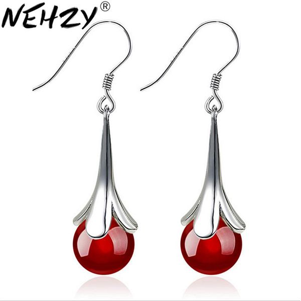 

sterling silver woman jewelry ear hook black red flowers lovely fashion with 8mm earrings dangle & chandelier