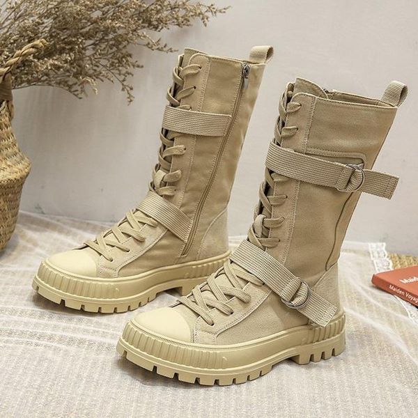 

boots women shoes ankle canvas fabric flat platform short ladies fashion buckle strap spring autumn, Black