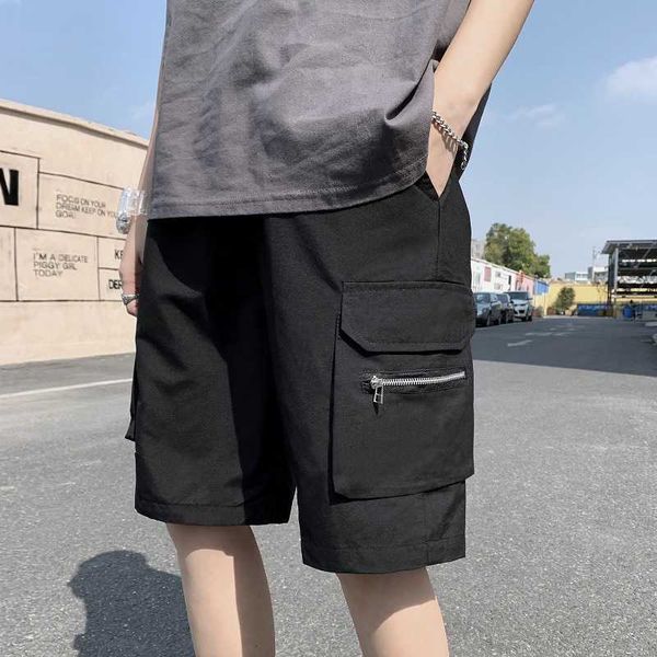 

short pants men casual hip hop pocket streetwear loose cargo shorts men summer fashion solid high street joggers shorts 210527, White;black