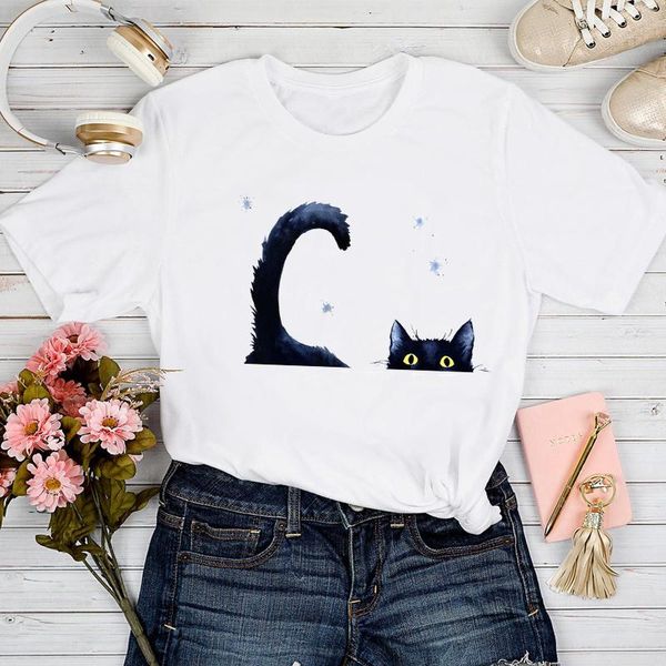 

women's t-shirt t-shirts women cat funny lovely cute 90s pet clothing spring summer tshirt lady stylish print clothes tee, White