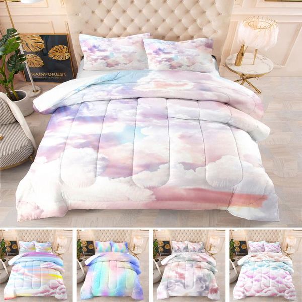 

bedding sets colorful sky 2/3 piece rainbow cloud bed cover landscape 3d print girls quilt  king size