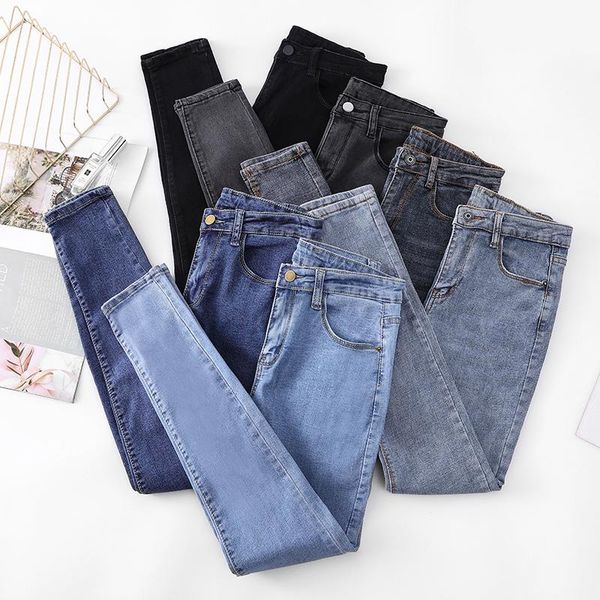 

women's jeans fashion high-waist 2021 slim high-profile pencil pants stretch skinny casual trousers karo888, Blue