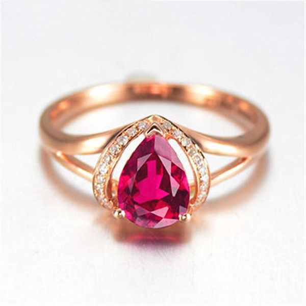 

wedding rings fashion luxury crystal rose gold color red oval heart party jewelry for women girls gift drop wholesale, Slivery;golden