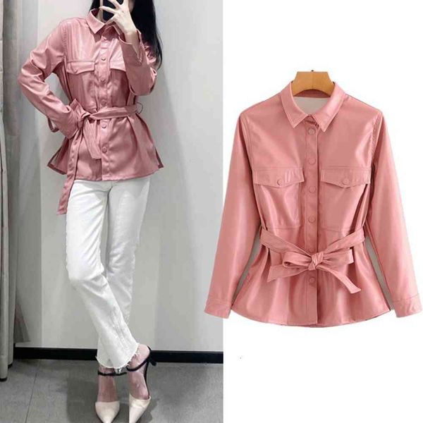 

leather jacket high fashion men belt early autumn shirt regular coat, Black