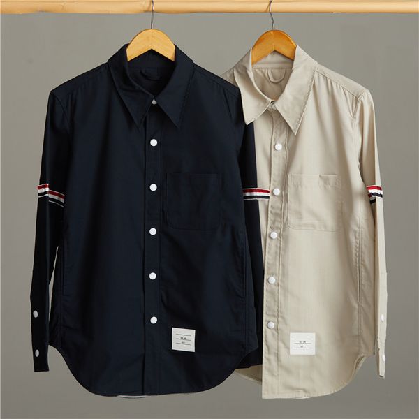 

tb shirt 01 khaki shirt red white blue arm ribbon navy sunscreen jacket couple men and women, White;black