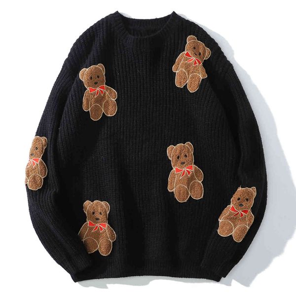 

men's sweaters harajuku six jacquard teddy bear leotard streetwear tightrope hip hop sweater retro, White;black