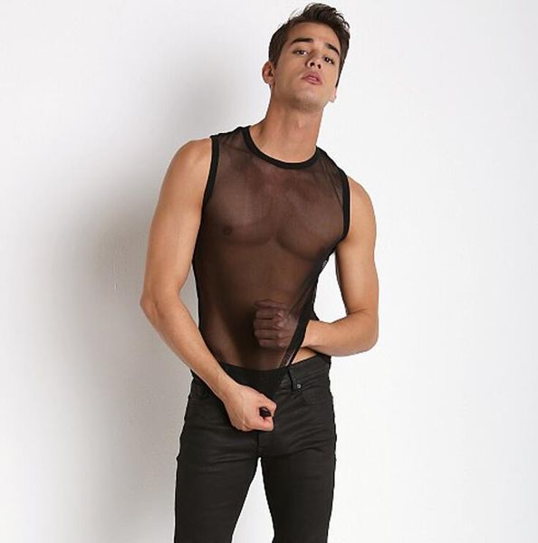 

shipping mesh vest male hollow out summertransparent thin see-through base, White;black