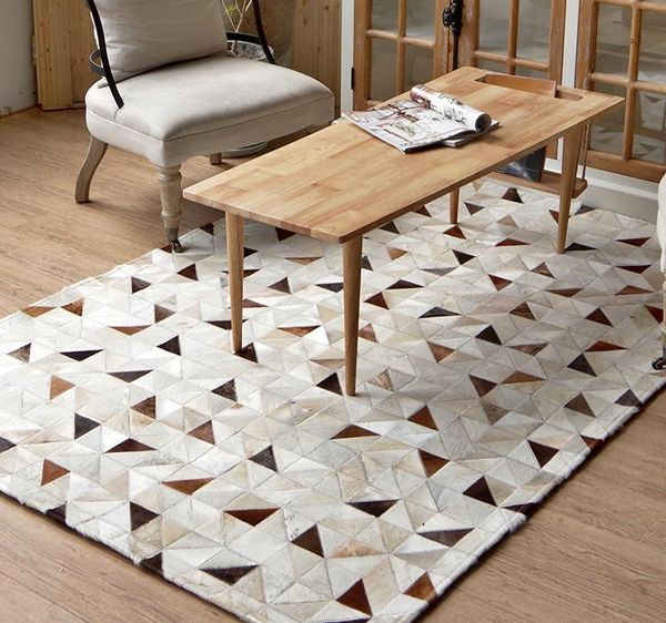 

carpets 2021 hand stitching cowhide rectangle carpets, the sitting room bedroom rugs,sofa geometric custom large carpet.