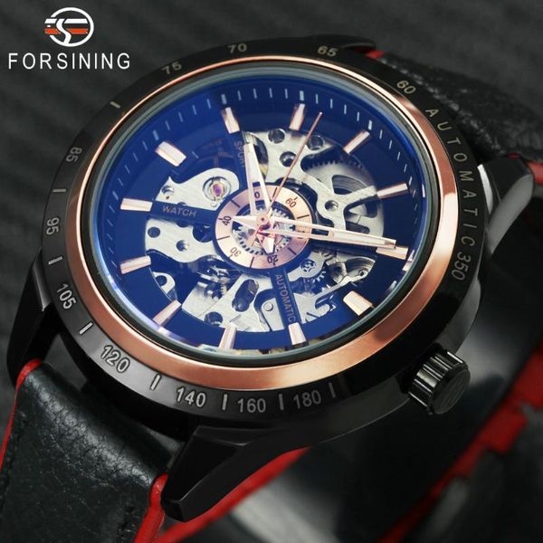 

wristwatches 2021 forsining mens casual sport watch genuine leather army automatic men's wrist skeleton clock, Slivery;brown
