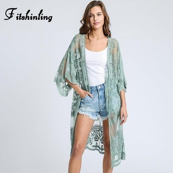 

women's blouses & shirts fitshinling flare sleeve lace beach kimono swimwear boho hollow out slim cover-up bohemian holiday long cardig, White